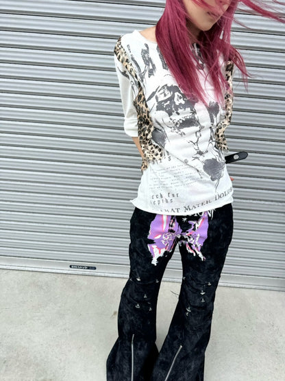 Leopard Vest Raw Edge Distressed Faux Layered T-Shirt【s0000016802】