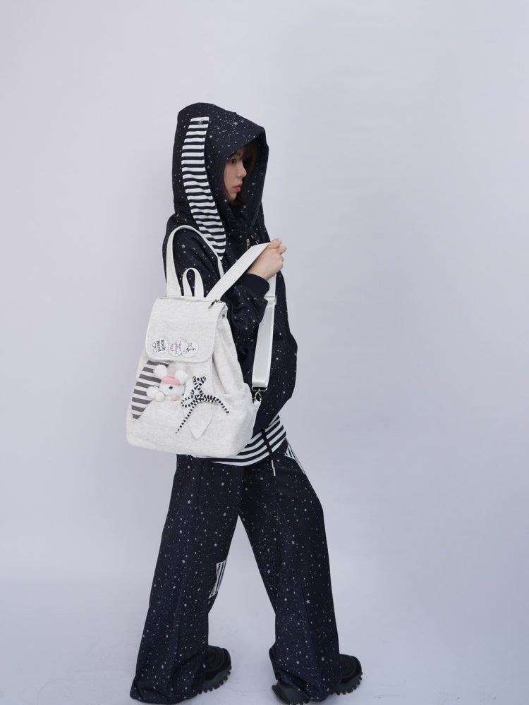 Rabbit Ears Cute School Backpack Gray/White【s0000016804】