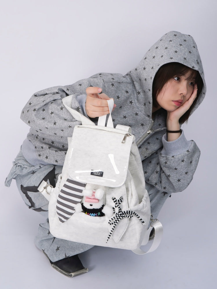 Rabbit Ears Cute School Backpack Gray/White【s0000016804】