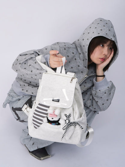 Rabbit Ears Cute School Backpack Gray/White【s0000016804】