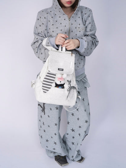 Rabbit Ears Cute School Backpack Gray/White【s0000016804】