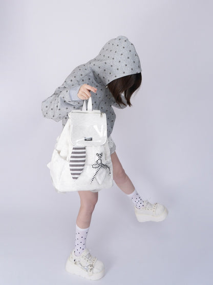 Rabbit Ears Cute School Backpack Gray/White【s0000016804】