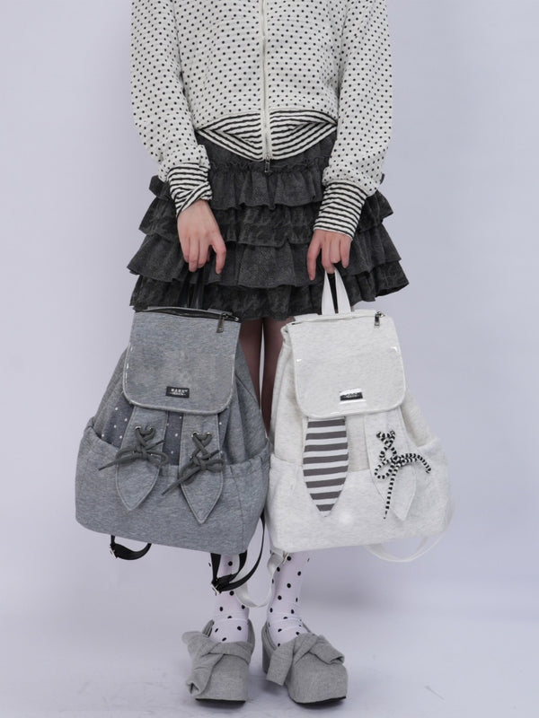 Rabbit Ears Cute School Backpack Gray/White【s0000016804】