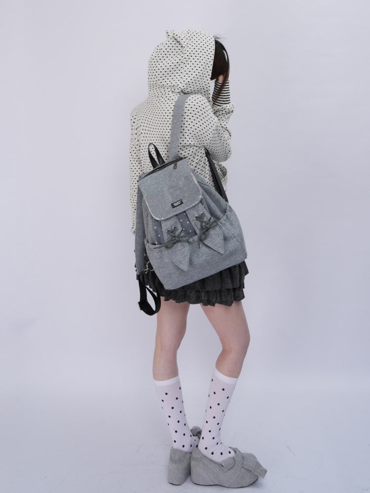 Rabbit Ears Cute School Backpack Gray/White【s0000016804】