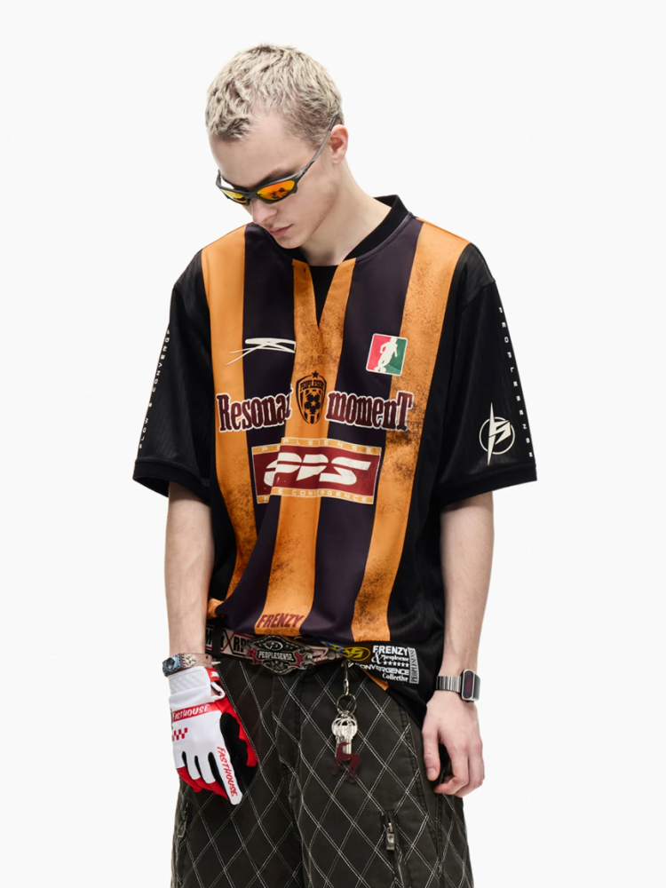 American Vintage Jersey Short Sleeve Striped Stitching Quick Dry T-Shirt【s0000016808】
