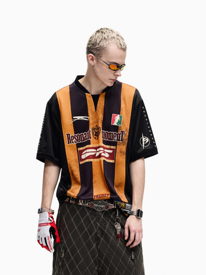 American Vintage Jersey Short Sleeve Striped Stitching Quick Dry T-Shirt【s0000016808】