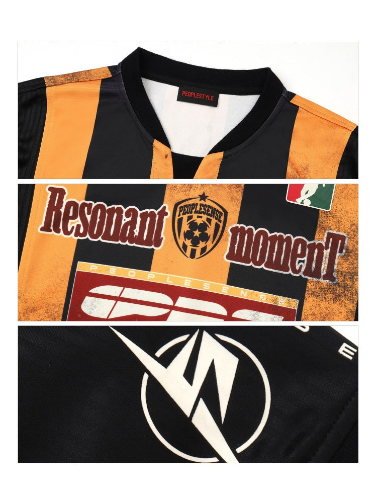 American Vintage Jersey Short Sleeve Striped Stitching Quick Dry T-Shirt【s0000016808】