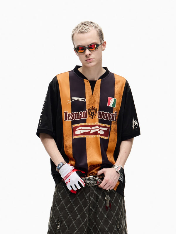 American Vintage Jersey Short Sleeve Striped Stitching Quick Dry T-Shirt【s0000016808】