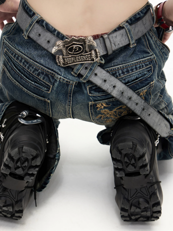 Double Headed Eagle Vintage Distressed Cowhide Wax Craft Belt【s0000016809】