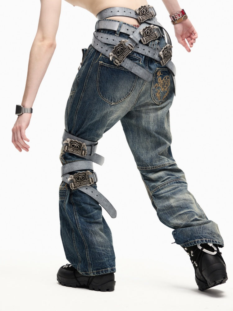 Double Headed Eagle Vintage Distressed Cowhide Wax Craft Belt【s0000016809】