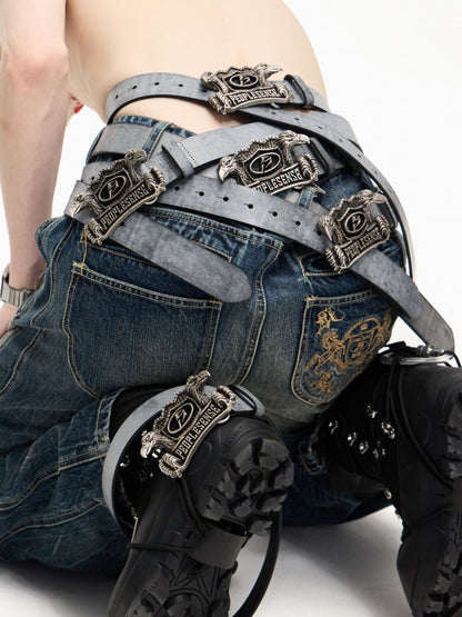 Double Headed Eagle Vintage Distressed Cowhide Wax Craft Belt【s0000016809】