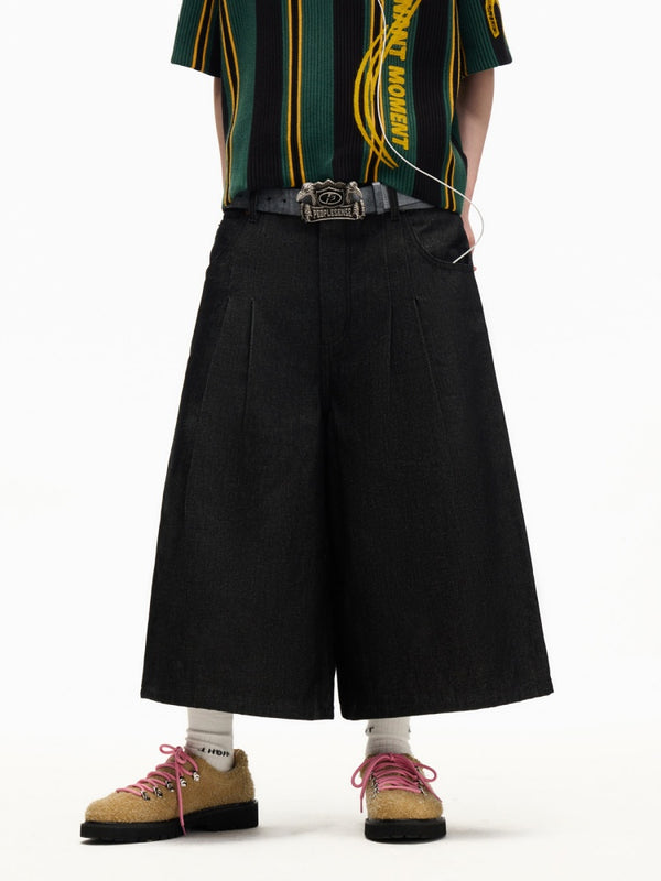 Heavy Duty Denim Cropped Pleated Street Loose Shorts Pants【s0000016810】