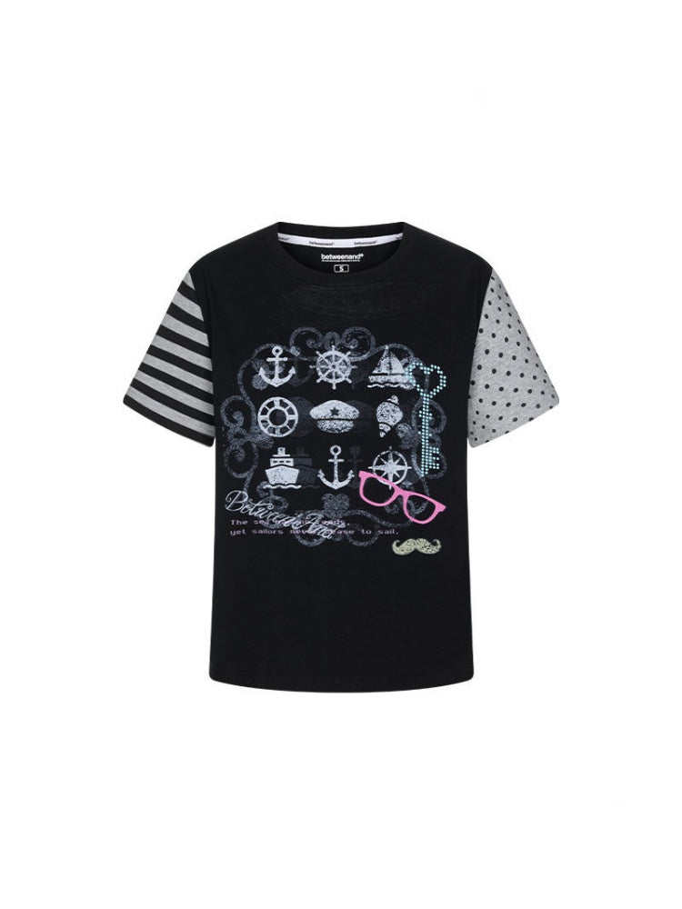Stitched Printed Raglan Short Sleeve T-Shirt【s0000016812】