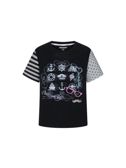 Stitched Printed Raglan Short Sleeve T-Shirt【s0000016812】