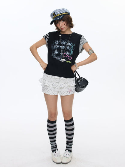 Stitched Printed Raglan Short Sleeve T-Shirt【s0000016812】