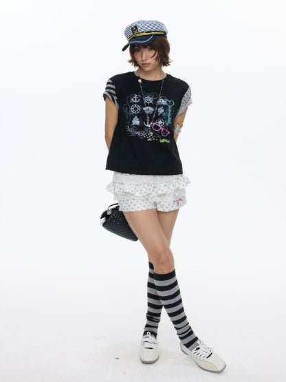 Stitched Printed Raglan Short Sleeve T-Shirt【s0000016812】