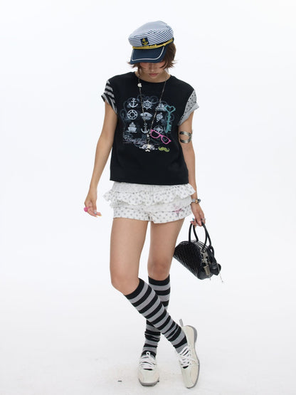 Stitched Printed Raglan Short Sleeve T-Shirt【s0000016812】