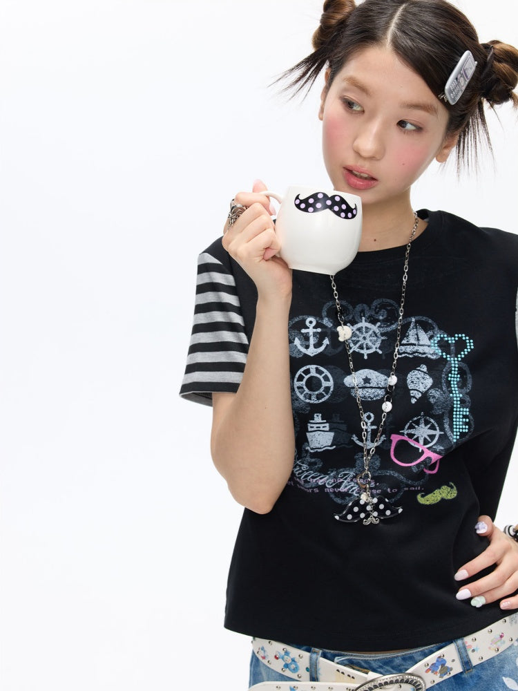 Stitched Printed Raglan Short Sleeve T-Shirt【s0000016812】