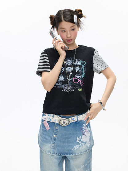 Stitched Printed Raglan Short Sleeve T-Shirt【s0000016812】