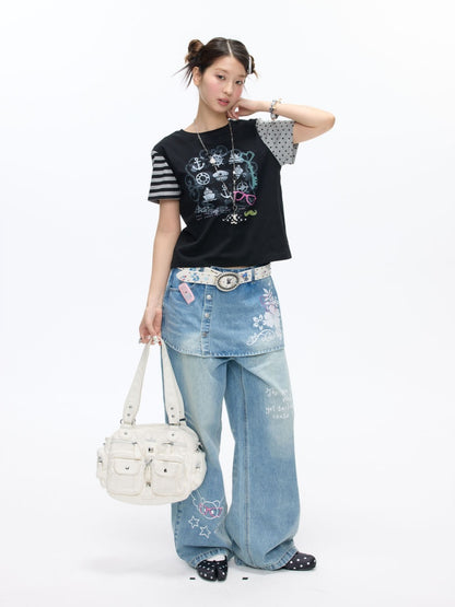 Stitched Printed Raglan Short Sleeve T-Shirt【s0000016812】