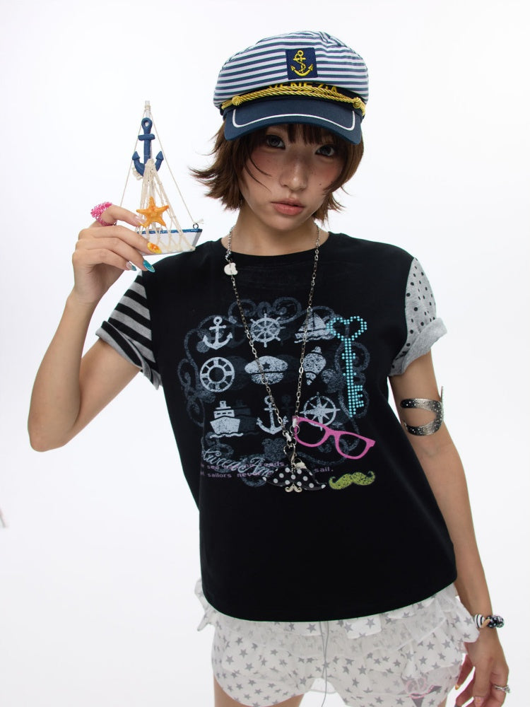 Stitched Printed Raglan Short Sleeve T-Shirt【s0000016812】