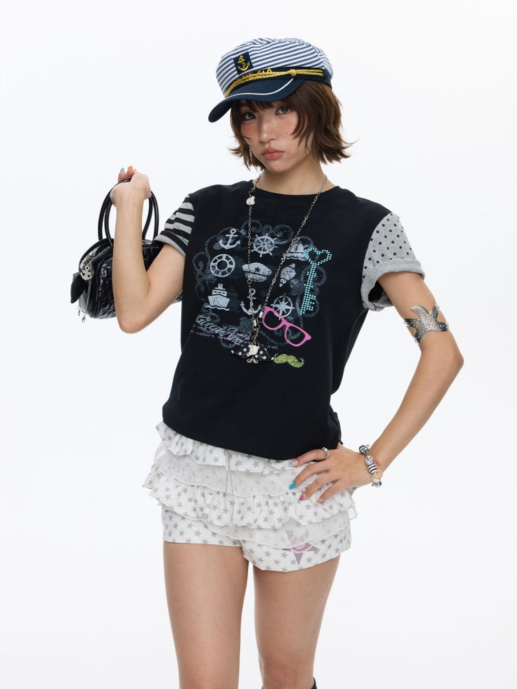 Stitched Printed Raglan Short Sleeve T-Shirt【s0000016812】