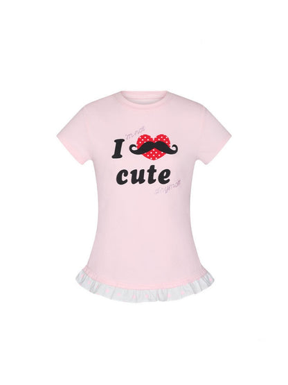 Beard Polka Dot Lace Rhinestone Short-Sleeved T-Shirt【s0000016813】