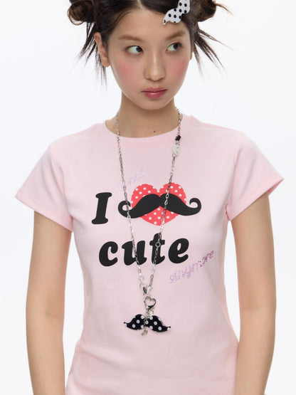 Beard Polka Dot Lace Rhinestone Short-Sleeved T-Shirt【s0000016813】