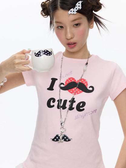 Beard Polka Dot Lace Rhinestone Short-Sleeved T-Shirt【s0000016813】