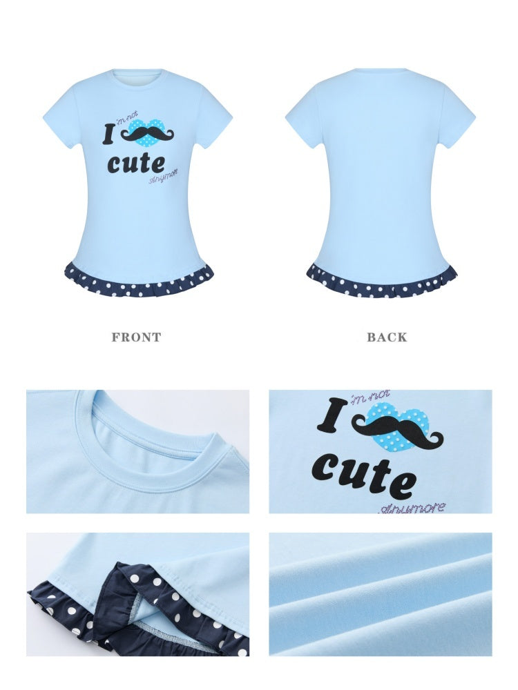 Beard Polka Dot Lace Rhinestone Short-Sleeved T-Shirt【s0000016813】