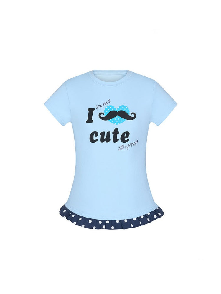 Beard Polka Dot Lace Rhinestone Short-Sleeved T-Shirt【s0000016813】