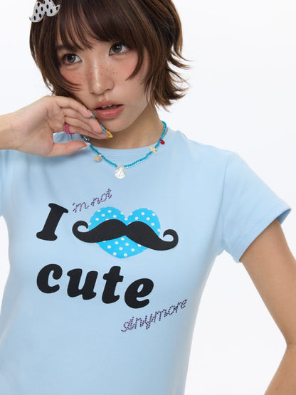 Beard Polka Dot Lace Rhinestone Short-Sleeved T-Shirt【s0000016813】