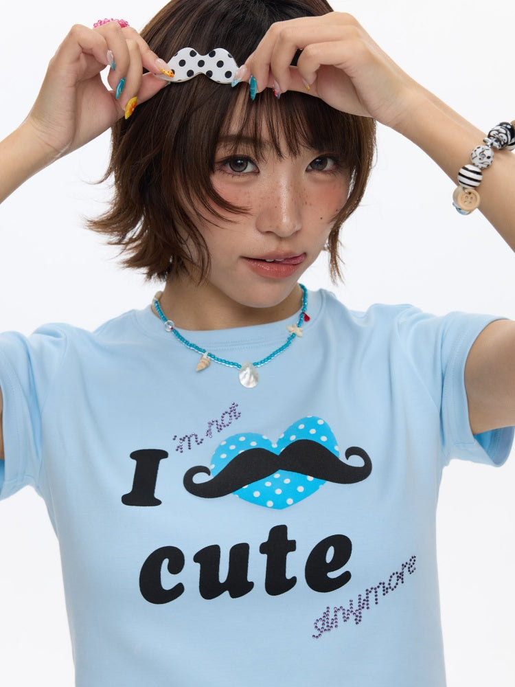 Beard Polka Dot Lace Rhinestone Short-Sleeved T-Shirt【s0000016813】