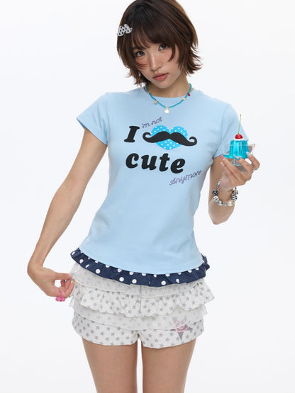 Beard Polka Dot Lace Rhinestone Short-Sleeved T-Shirt【s0000016813】