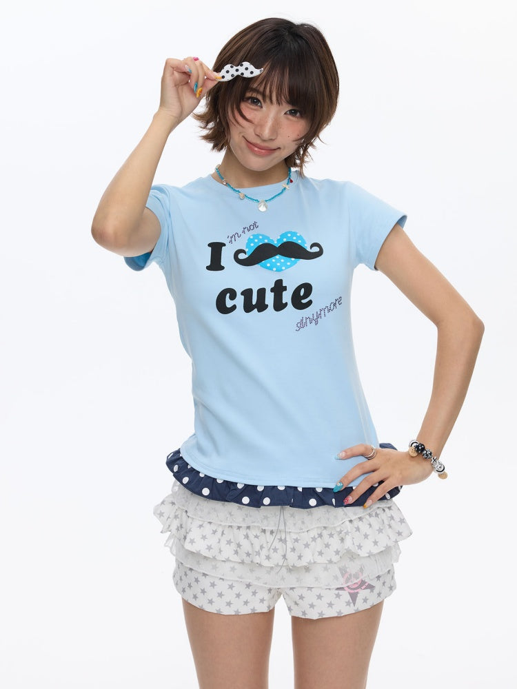 Beard Polka Dot Lace Rhinestone Short-Sleeved T-Shirt【s0000016813】