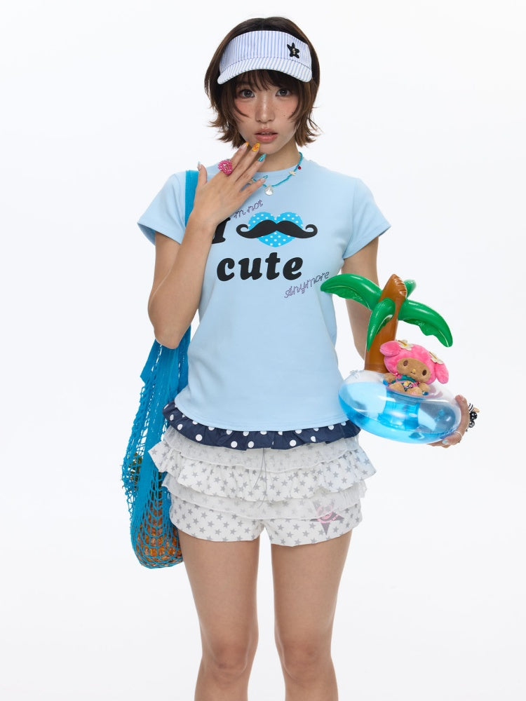 Beard Polka Dot Lace Rhinestone Short-Sleeved T-Shirt【s0000016813】