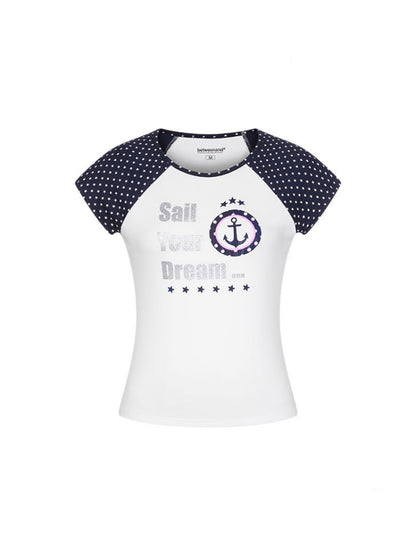 Raglan Cropped Contrasting Short-Sleeved T-Shirt【s0000016814】
