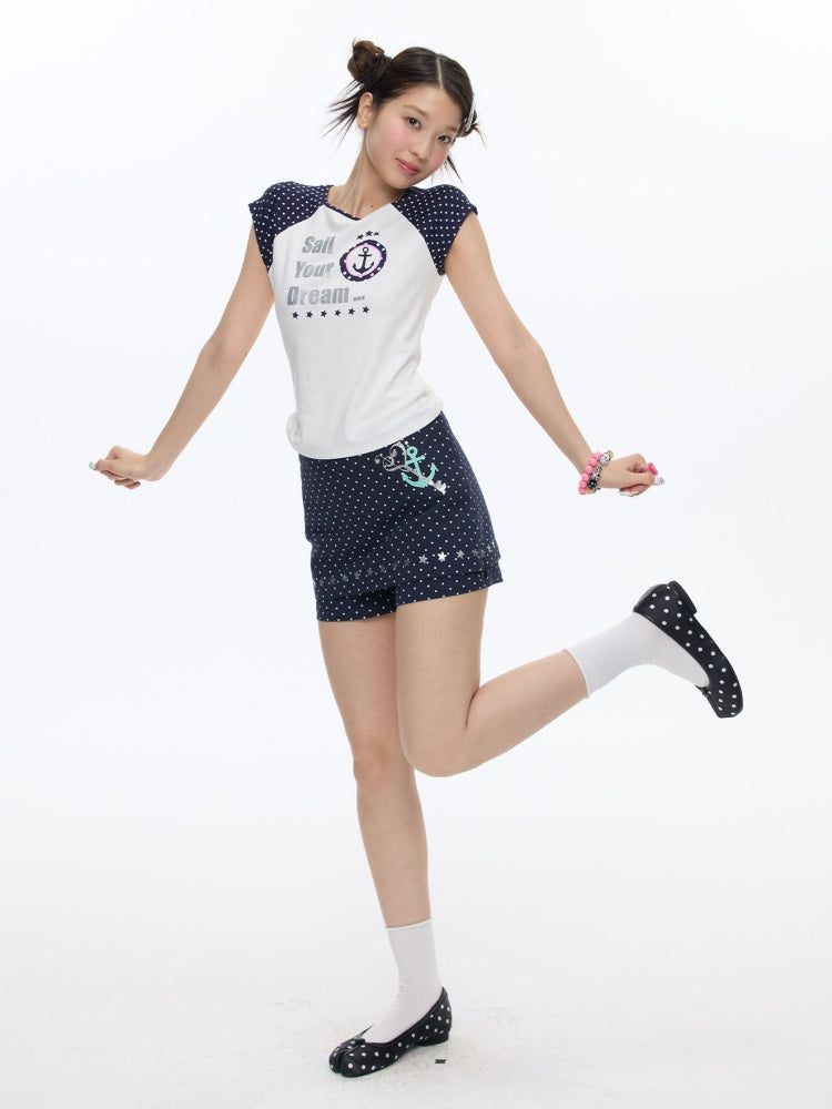 Raglan Cropped Contrasting Short-Sleeved T-Shirt【s0000016814】