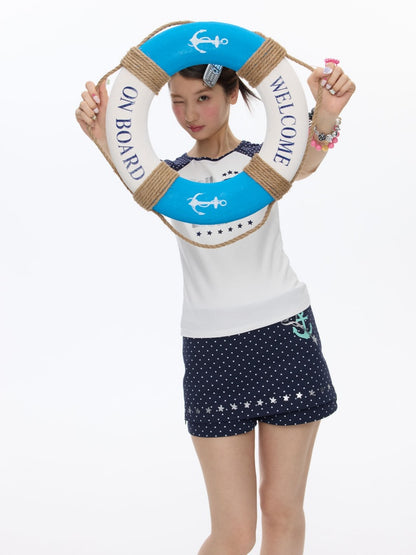 Raglan Cropped Contrasting Short-Sleeved T-Shirt【s0000016814】