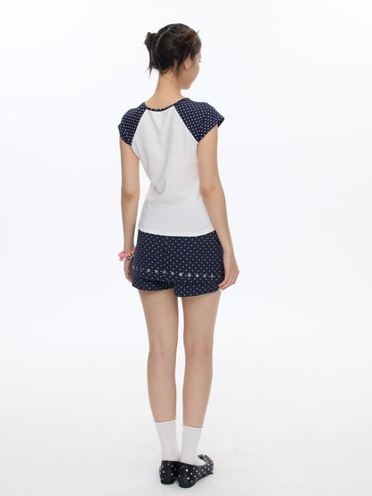 Raglan Cropped Contrasting Short-Sleeved T-Shirt【s0000016814】