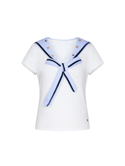 Detachable Navy Collar Button Front Shoulder T-Shirt【s0000016815】