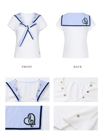 Detachable Navy Collar Button Front Shoulder T-Shirt【s0000016815】