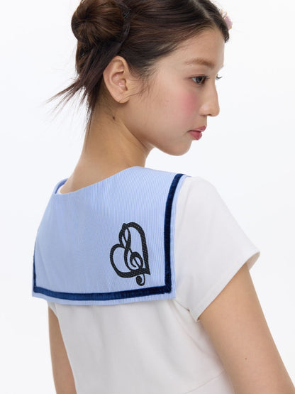 Detachable Navy Collar Button Front Shoulder T-Shirt【s0000016815】