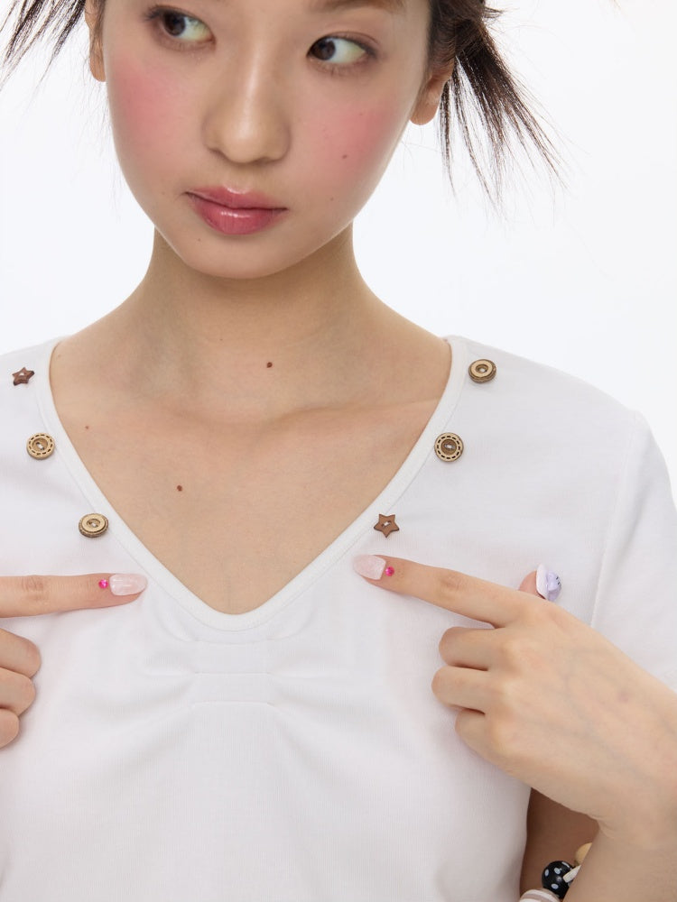Detachable Navy Collar Button Front Shoulder T-Shirt【s0000016815】