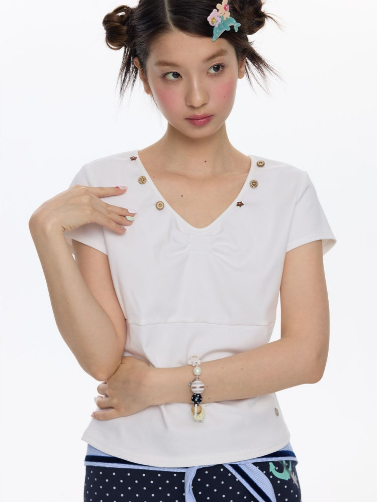 Detachable Navy Collar Button Front Shoulder T-Shirt【s0000016815】