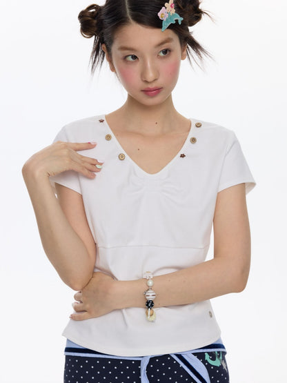 Detachable Navy Collar Button Front Shoulder T-Shirt【s0000016815】