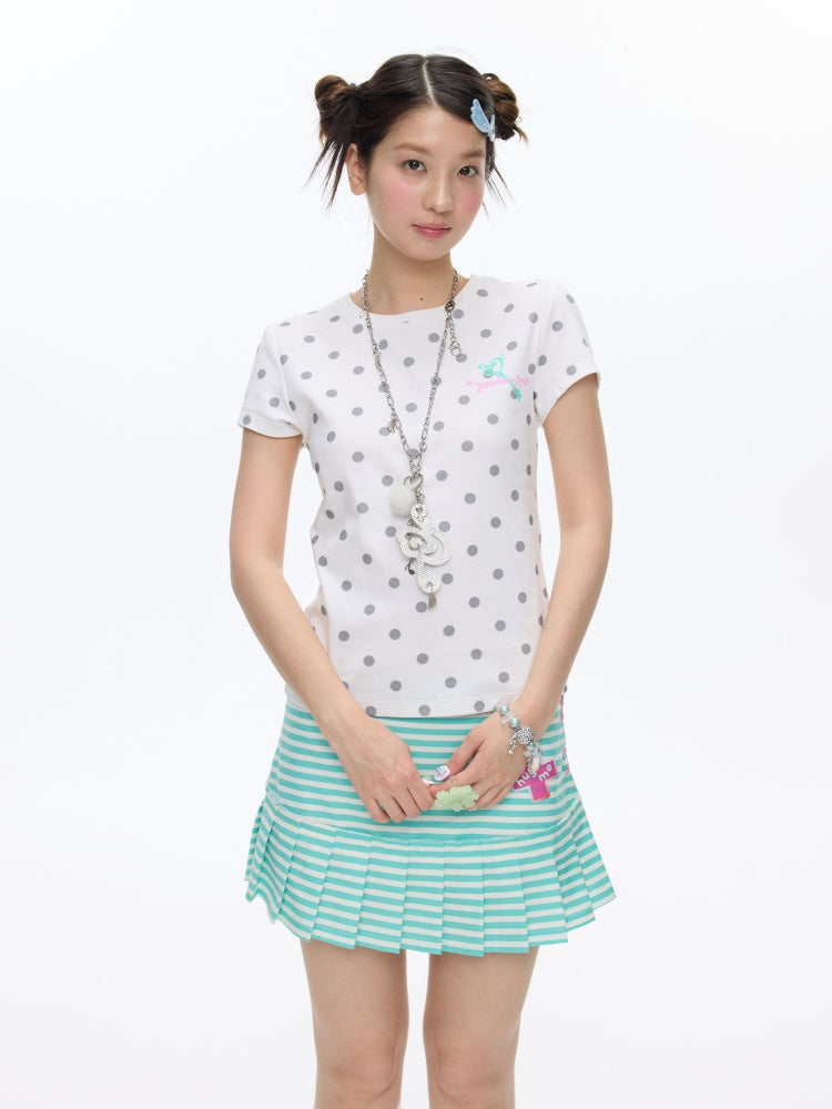Multi-Colored Short Sleeve Slim Polka Dot Stripe T-Shirt【s0000016816】