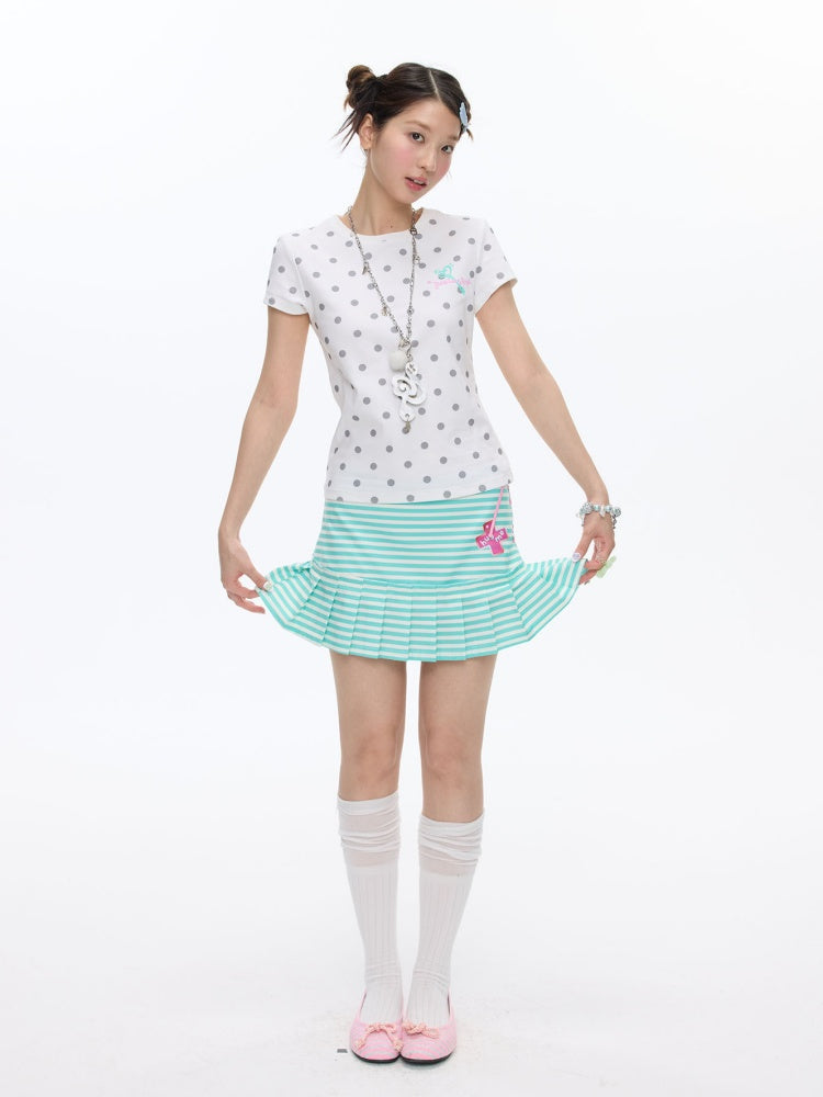 Multi-Colored Short Sleeve Slim Polka Dot Stripe T-Shirt【s0000016816】