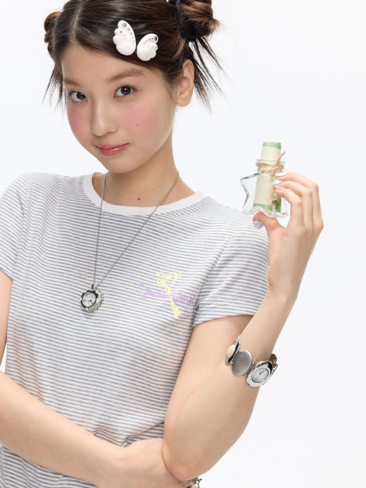 Multi-Colored Short Sleeve Slim Polka Dot Stripe T-Shirt【s0000016816】