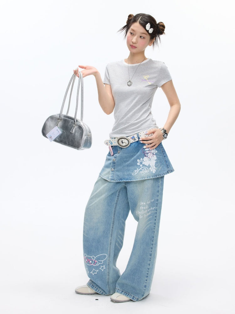 Multi-Colored Short Sleeve Slim Polka Dot Stripe T-Shirt【s0000016816】